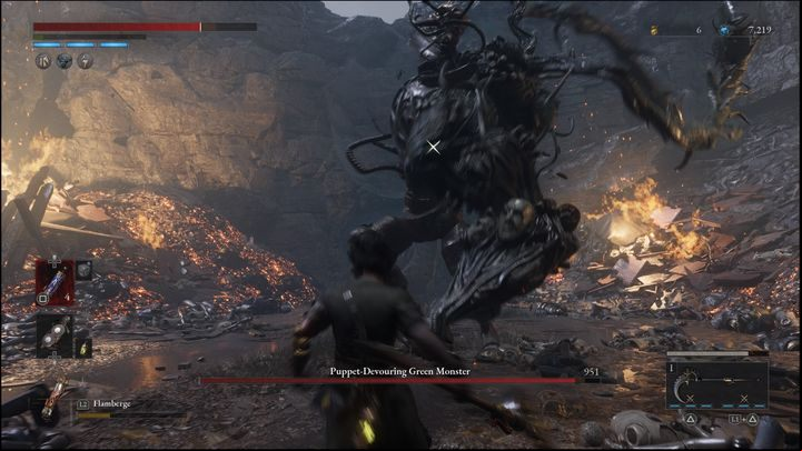 The final attack the boss can perform is a special combination of a few strikes - Lies of P: How to defeat Green Monster of the Swamp/Puppet-Devouring Green Monster? - Main - Lies of P Guide