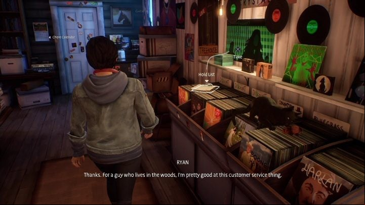 The cat will move, and you will be able to pick up the list - Life is Strange True Colors: Vinyl shop - walkthrough - Episode 1 Side A - Life is Strange True Colors Guide