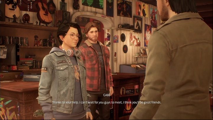 After a while, Gabe who has already done with his business will appear - Life is Strange True Colors: Vinyl shop - walkthrough - Episode 1 Side A - Life is Strange True Colors Guide