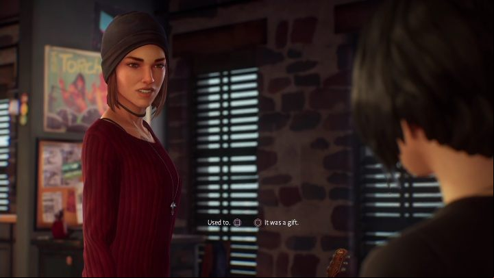 She'll pay attention to the guitar Alex got from her brother - Life is Strange True Colors: Meeting up with Steph - walkthrough - Episode 2 Lanterns - Life is Strange True Colors Guide
