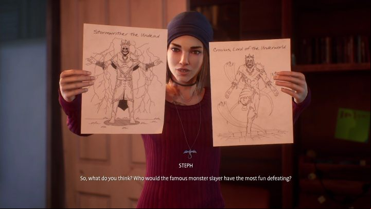 Your first choice will be deciding who will be the LARP's main antagonist - Life is Strange True Colors: Steph and Charlotte - walkthrough - Episode 2 Lanterns - Life is Strange True Colors Guide