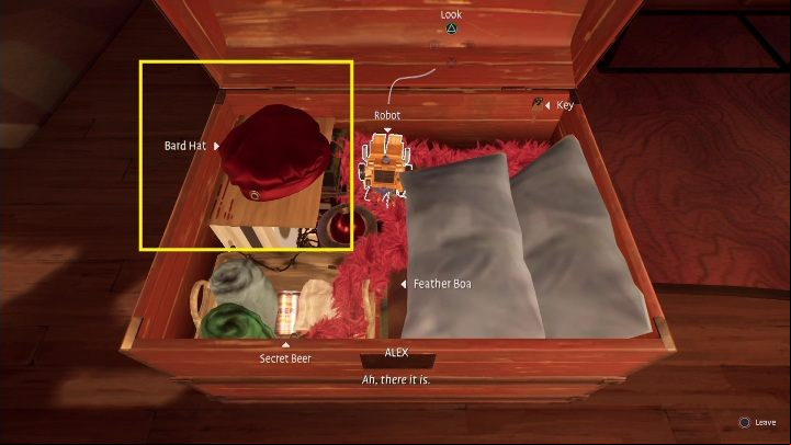 There's a hat in it, just put it on your head, and Alex will proudly walk around the city in it - Life is Strange True Colors: Preparation - walkthrough - Chapter 3 Monster or Mortal - Life is Strange True Colors Guide