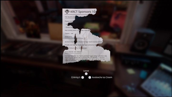 After the interview, go back to the destroyed sheet with information about the sponsors of the radio station - Life is Strange True Colors Wavelengths: Autumn - walkthrough - Wavelengths DLC - Life is Strange True Colors Guide