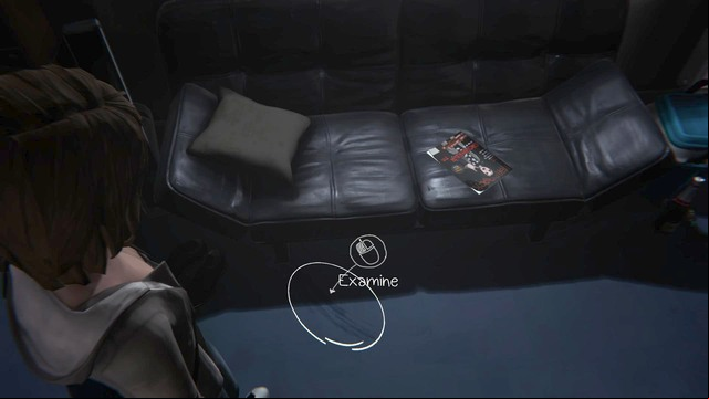 Walk towards the couch shown on the picture and you will find some tracks on the ground - Life is Strange: Dark Room, Chapter 2 - Walkthrough - Life is Strange Game Guide & Walkthrough