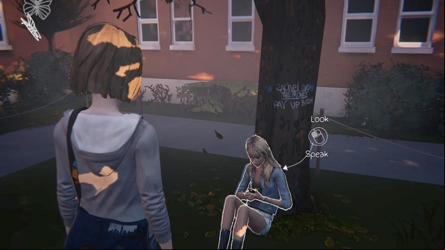Approach Taylor, who is sitting by the tree and speak with her if you want to get another journal entry - Life is Strange: Out of Time, Chapter 2 - Walkthrough - Life is Strange Game Guide & Walkthrough