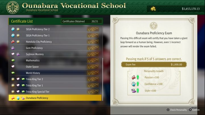 9 - Infinite Wealth: All exams at Ounabara Vocational School - Secrets and activities - Like a Dragon Infinite Wealth Guide