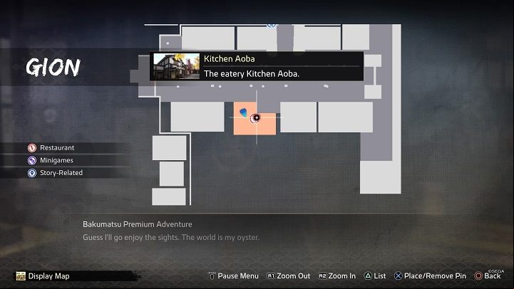 The Kitchen Aoba Chef is located in the south part of the Gion district, in the Kitchen Aoba restaurant - Like a Dragon Ishin: Friendships - Shops - Secrets and activities - Like a Dragon Ishin Guide