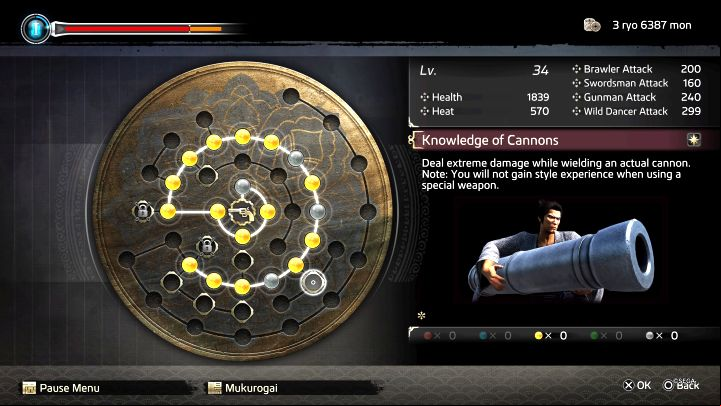 2) For Cannons, you need to buy Knowledge of the Cannons from the Gunman tree - Like a Dragon Ishin: How to use Special weapons (spears, cannons)? - Ryoma and character development - Like a Dragon Ishin Guide