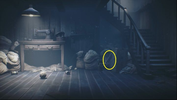 You will immediately notice a cleaver that someone has stuck in the chest right next to the stairs - Little Nightmares 2: A Cottage in the Forest - Chapter 1 walkthrough - Chapter 1 - Forest - Little Nightmares 2 Guide
