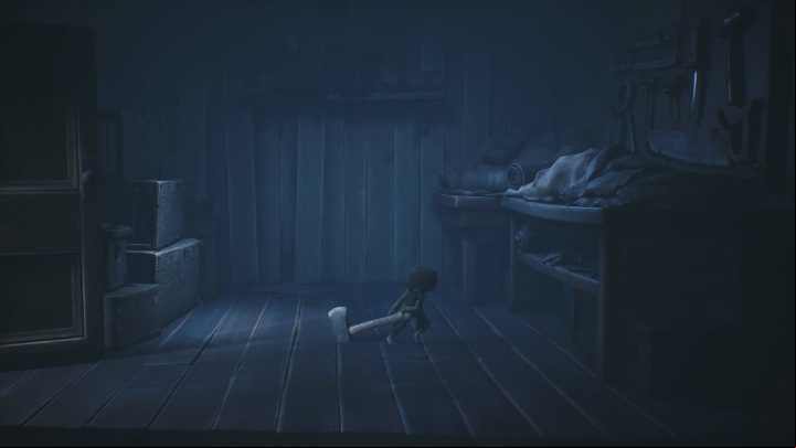 You need to drag the axe to the door blocking your access to Six - Little Nightmares 2: A Cottage in the Forest - Chapter 1 walkthrough - Chapter 1 - Forest - Little Nightmares 2 Guide
