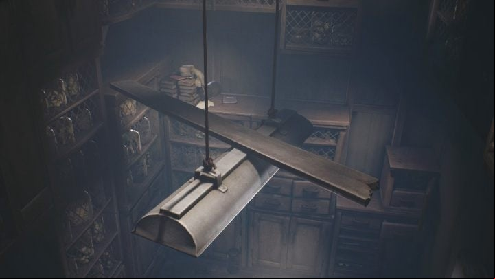 Climb up the cabinets to the top, and then clamber onto the board leaning against the lamp - Little Nightmares 2: Kitchen - Chapter 2 Orphanage walkthrough - Chapter 2 - Orphanage - Little Nightmares 2 Guide