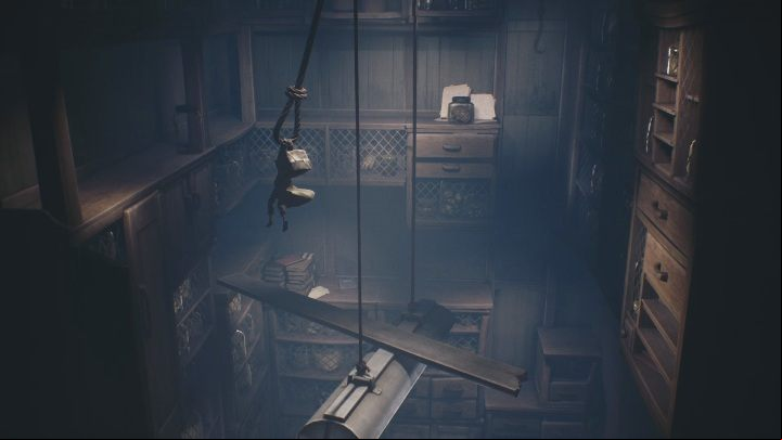 Your next move should be to jump on the noose and swing around to get to the ledge next to you - Little Nightmares 2: Kitchen - Chapter 2 Orphanage walkthrough - Chapter 2 - Orphanage - Little Nightmares 2 Guide