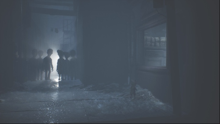 Your task is to jump through the window and then make a frantic run to prevent the enemies from depriving you of your life - Little Nightmares 2: Shop and Escape - Chapter 4 walkthrough - Chapter 4 - Getting to the Tower - Little Nightmares 2 Guide