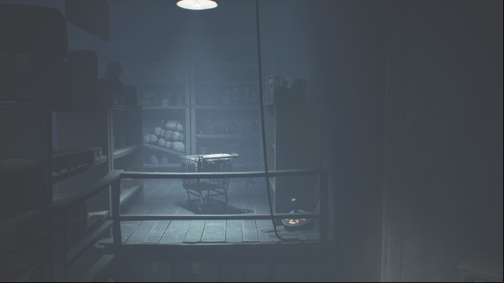To move forward, you must push down the cart to the bottom section - Little Nightmares 2: Shop and Escape - Chapter 4 walkthrough - Chapter 4 - Getting to the Tower - Little Nightmares 2 Guide