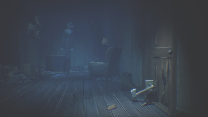 Use the axe to hit the door several times - Little Nightmares 2: Shop and Escape - Chapter 4 walkthrough - Chapter 4 - Getting to the Tower - Little Nightmares 2 Guide