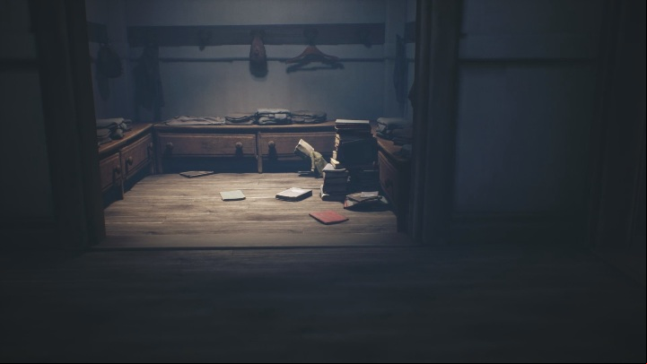 After a frantic dash, you must hide in the locker room, behind books and clothes - Little Nightmares 2: School - Chapter 2 Orphanage walkthrough - Chapter 2 - Orphanage - Little Nightmares 2 Guide
