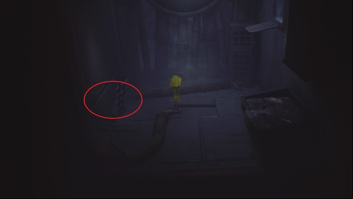 The task is to pull the chunk of metal so it cuts off the creatures hands. - Little Nightmares: Room with clocks, the library - walkthrough - The Lair - Little Nightmares Game Guide
