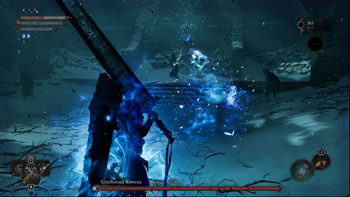 The boss will shoot you with spells that inflict Frostbite - Lords of the Fallen: How to defeat the Griefbound Rowena boss? - Optional - Lords of the Fallen Guide