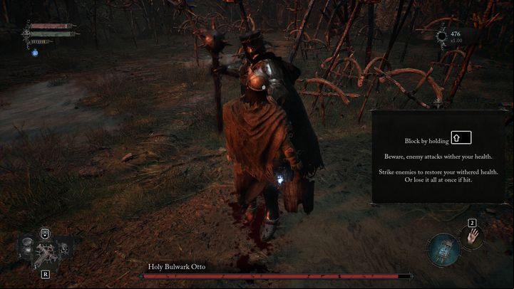 The boss may try to grab you, which he will signal by hitting his chest - Lords of the Fallen: How to beat Holy Bulwark Otto? - Main - Lords of the Fallen Guide