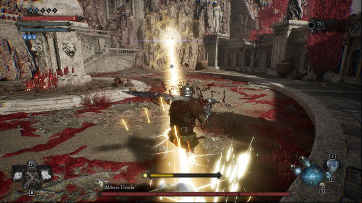 Ursula's standard attack is firing a Radiant beam that follows your hero - Lords of the Fallen: How to defeat Abbess Ursula boss? - Main - Lords of the Fallen Guide