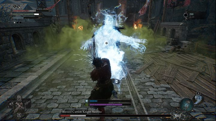 When Sanisho is defeated, he will explode and cover extended areas with poison - Lords of the Fallen: How to defeat Blessed Carrion Knight Sanisho boss? - Main - Lords of the Fallen Guide