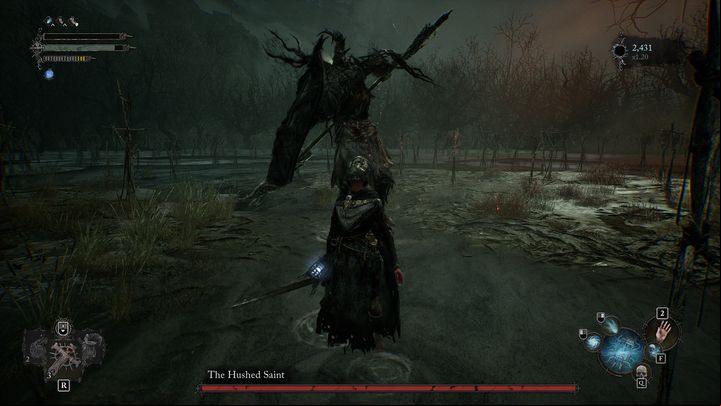 The Hushed Saint basic attack is 2 shield strikes, followed by a spear attack - Lords of the Fallen: How to beat boss The Hushed Saint? - Main - Lords of the Fallen Guide