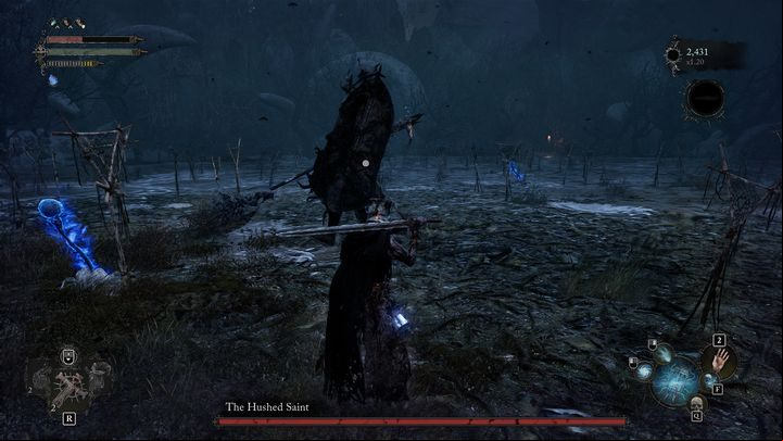 If The Hushed Saint stays idle for a while and will hide his weapon behind him, it means that he is preparing for a charge - Lords of the Fallen: How to beat boss The Hushed Saint? - Main - Lords of the Fallen Guide
