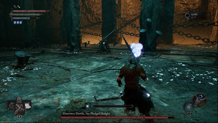 When you get close to the boss as she fires the crossbow, she will lunge backwards and fire a few arrows - Lords of the Fallen: How to defeat Harrower Dervla, the Pledged Knight boss? - Main - Lords of the Fallen Guide