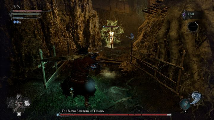 The Sacred Resonance of Tenacity, aside from standard attacks, that are easily dodged/avoided, can use a variety of Radiance spells - Lords of the Fallen: How to defeat The Sacred Resonance of Tenacity boss? - Optional - Lords of the Fallen Guide