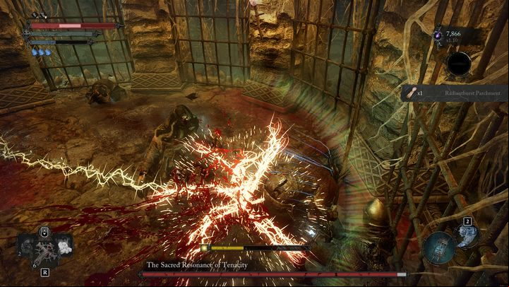 Additionally, there is a chest in the middle of the arena - Lords of the Fallen: How to defeat The Sacred Resonance of Tenacity boss? - Optional - Lords of the Fallen Guide