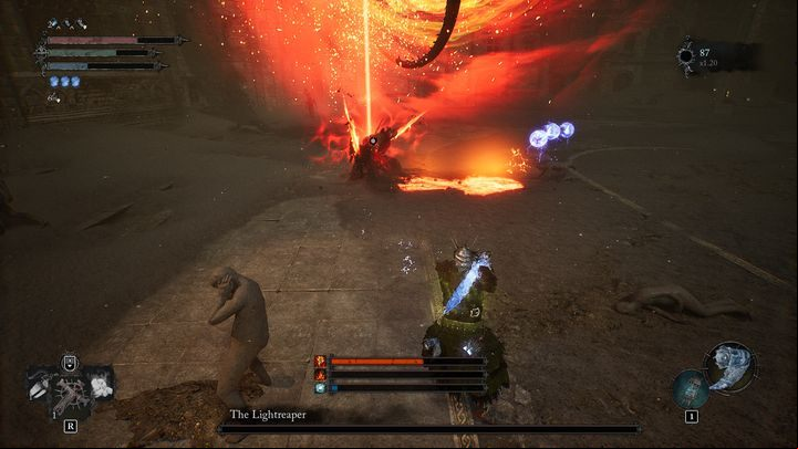 If a red beam directed upwards begins to emit from his body, after a short moment, the boss will create a portal and summon his dragon - Lords of the Fallen: How to defeat The Lightreaper boss? - Main - Lords of the Fallen Guide
