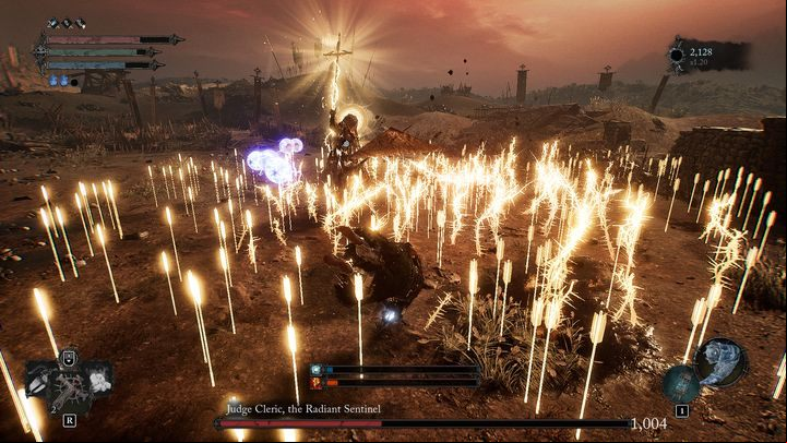 However, if you do not stop her buff, she will shoot an arrow into the arena from time to time - Lords of the Fallen: How to defeat the Judge Cleric, the Radiant Sentinel boss? - Main - Lords of the Fallen Guide