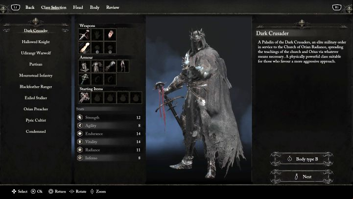 Dark Crusader can be surmised as a type of paladin that wears heavy armor and by default uses his long sword for combat - Lords of the Fallen: All Secret Character Classes - Basics - Lords of the Fallen Guide