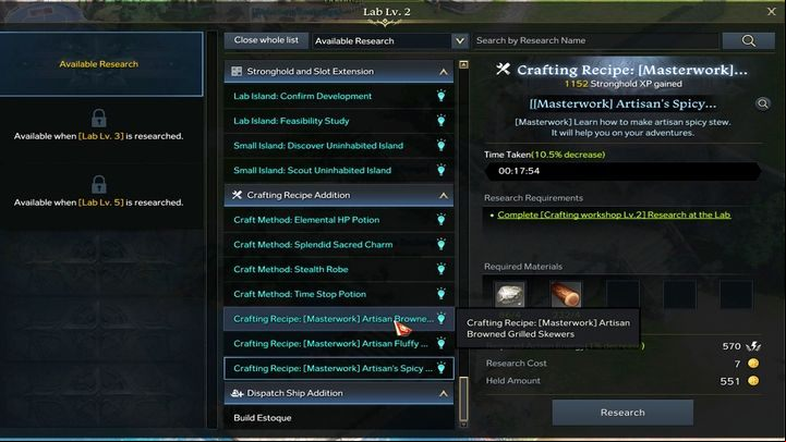 You will receive new recipes as you level up, increase your Stronghold level and expand it. - Lost Ark: Stronghold - Basics - Lost Ark Guide