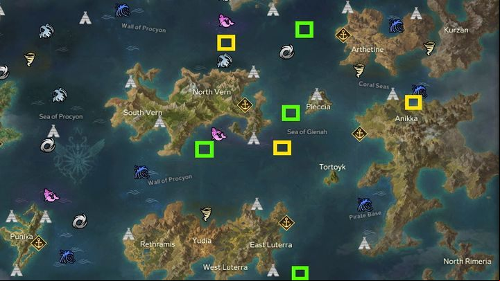 Yellow marks the possible locations of Shangra, green marks the possible locations of Tooki Island. - Lost Ark: Shangra, Tooki - how to find? - Game world - Lost Ark Guide