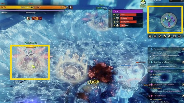 The main mechanic, which occurs every 90 seconds or so, requires you to line up in the indicated golden fields in the arena (one person per one field) to avoid the wipe - Lost Ark: Alarics Sanctuary - boss, how to beat it? - Abyssal Dungeon - Lost Ark Guide