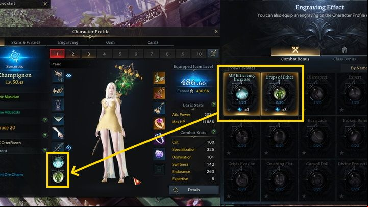 To use an Engraving as an Imprint, drag its icon from the Engraving Effect to one of the two slots in the character menu, below the left gear column (screen above) - Lost Ark: Engravings, Ability Stones and Faceting - Character development - Lost Ark Guide