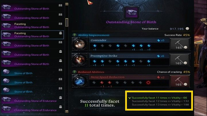 By clicking the hammer button to the right next to a given item, you have a percentage chance that a particular Engraving will receive 1 node - Lost Ark: Engravings, Ability Stones and Faceting - Character development - Lost Ark Guide