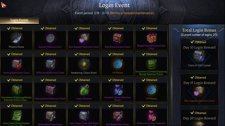 Logging into the game during the event earns you various prizes - Lost Ark: Daily activities - list - Activities after level 50 - Lost Ark Guide