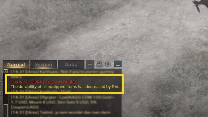 Warning - if you die, you lose 5% of your inventory's durability - Lost Ark: Death and healing - Basics - Lost Ark Guide