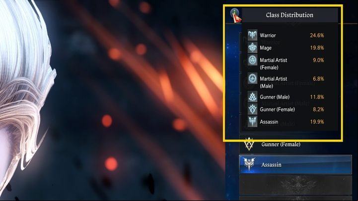 Fun fact: You can hover your cursor over an exclamation point when selecting a class to see the distribution of the classes on the server - Lost Ark: Levelling up - Basics - Lost Ark Guide