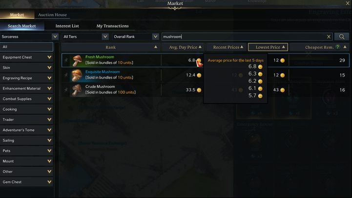 The Market window presents itself as follows - Lost Ark: Auction House and the Market - Basics - Lost Ark Guide