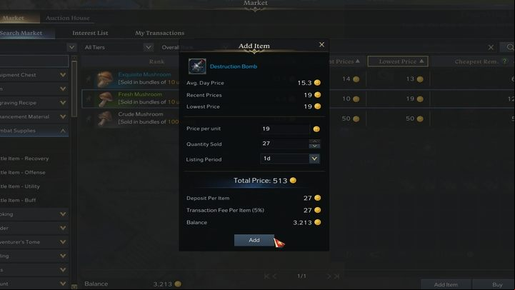 To sell an item add it to the market by clicking Add Item - Lost Ark: Auction House and the Market - Basics - Lost Ark Guide