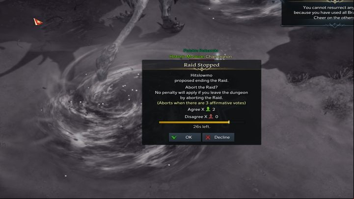 If the fight goes wrong or one of the players is not responding, you can end the Raid by voting using the button on the left - Lost Ark: Guardian Raid - Activities after level 50 - Lost Ark Guide
