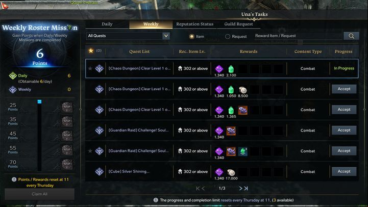 For completing daily and weekly tasks, you get points that will be converted into Una's Tokens - Lost Ark: Unas Tasks - Unas Tasks - Lost Ark Guide