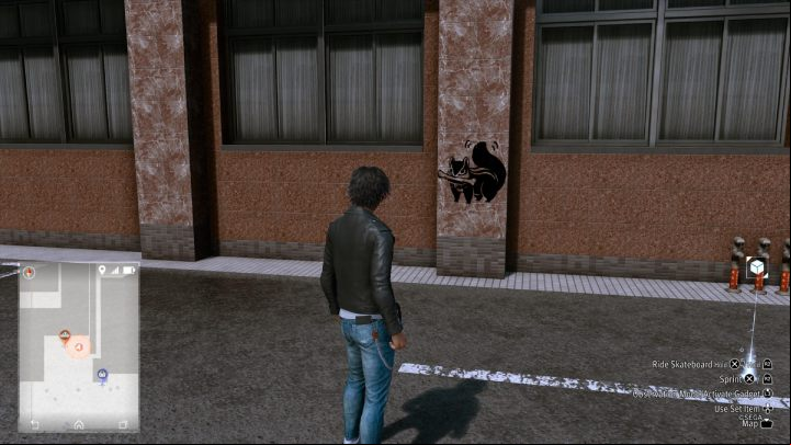 The 8th picture is on the wall of the parking lot, by the cab in East Jinnai Station - Lost Judgment: Squirrel search Jinnai Station - all squirrels, map - Ijincho - Lost Judgment Guide