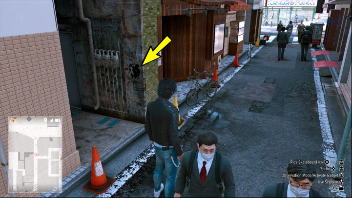 The 39th image is located on the wall at N Senryo Avenue - Lost Judgment: Squirrel search E Shichifuku - all squirrels, map - Kamurocho - Lost Judgment Guide