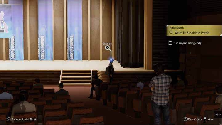During the contest, investigate the suspicious man with a backpack walking near the stage - Lost Judgment: Dance Club - walkthrough - School Stories - Lost Judgment Guide