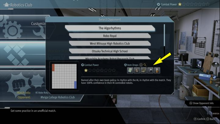 You receive items to create parts after winning fights in qualification or practice matches - Lost Judgment: Robotics Club - walkthrough - School Stories - Lost Judgment Guide