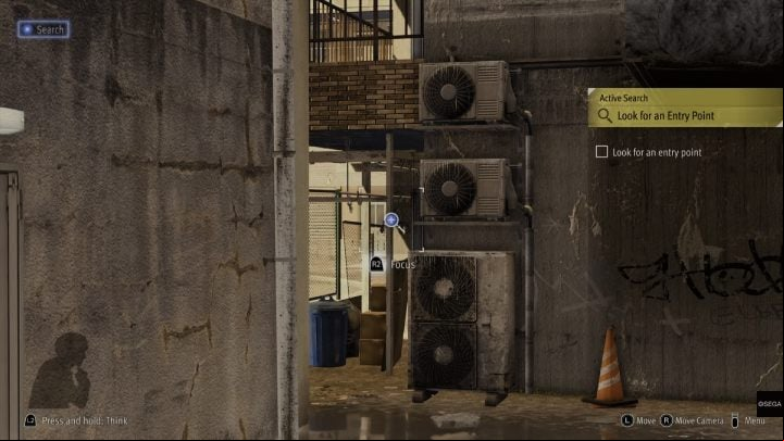 Examine the air conditioning and use it to climb onto the first floor - Lost Judgment: Chapter 4 Red Knife - walkthrough - Main storyline walkthrough - Lost Judgment game guide